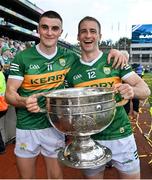 24 July 2022; Seán O'Shea, left, and Stephen O'Brien of Kerry celebrate with the Sam Maguire cup after the GAA Football All-Ireland Senior Championship Final match between Kerry and Galway at Croke Park in Dublin. Photo by Brendan Moran/Sportsfile