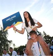 24 July 2022; Rachel Deegan and Eoghan Jennings of Team Ireland before the 2022 European Youth Summer Olympic Festival Opening Ceremony in Banská Bystrica, Slovakia. Photo by Eóin Noonan/Sportsfile ***  ***