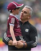 24 July 2022; Galway manager Padraic Joyce consoles his tearful son Charlie after the GAA Football All-Ireland Senior Championship Final match between Kerry and Galway at Croke Park in Dublin. Photo by Brendan Moran/Sportsfile