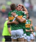 24 July 2022; Jack Savage, right, and Gavin White of Kerry embrce after their side's victory in the GAA Football All-Ireland Senior Championship Final match between Kerry and Galway at Croke Park in Dublin. Photo by Harry Murphy/Sportsfile