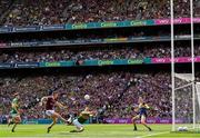 24 July 2022; Johnny Heaney of Galway shoots at goal despite the efforts of Stephen O'Brien of Kerry during the GAA Football All-Ireland Senior Championship Final match between Kerry and Galway at Croke Park in Dublin. Photo by Ramsey Cardy/Sportsfile