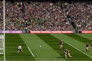 24 July 2022; Paudie Clifford of Kerry shoots at goal despite the efforts of Jack Glynn of Galway during the GAA Football All-Ireland Senior Championship Final match between Kerry and Galway at Croke Park in Dublin. Photo by Ramsey Cardy/Sportsfile