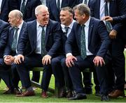 24 July 2022; Eamonn Breen, William Kirby and Dara Ó Cinnéide share a joke after the 1997 Kerry All-Ireland winning team were introduced to the crowd before the GAA All-Ireland Senior Football Championship Final match between Kerry and Galway at Croke Park in Dublin. Photo by Stephen McCarthy/Sportsfile