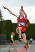 24 July 2022; Emily Kelly of Tír Chonaill A.C., Donegal competing in the Under 15 Juvenile Pentathlon during day two of the AAI Games and Combined Events Track and Field Championships at Tullamore, Offaly. Photo by George Tewkesbury/Sportsfile