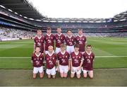 24 July 2022; The Galway team, back row, left to right, Oisín Treacy, St Canices Co Ed, Granges Rd, Kilkenny, Oran Kenny, St Saran's N.S., Belmont, Birr, Offaly, Niall McConnon, St. Patrick's, Rathangan, Kildare, Devin De Burca, Gaelscoil Mhic Amhlaigh, Cnoc na Cathrach, Co. Gaillimh, Daniel Mc Nicholas, St Aidan's N.S., Kiltimagh, Mayo, front row, left to right, Josh Furlong, Scoil Naomh Íosaf, Baltinglass, Wicklow, Myles Nelligan, St. Joseph's N.S., Ballyadams, Laois, Seán Óg McDonagh, Holy Family N.S., Tubbercurry, Sligo, Christian McGerr, Melview N.S., Melview, Longford, Dylan McMullan, Mary Queen of Peace PS, Glenravel, Antrim, before the INTO Cumann na mBunscol GAA Respect Exhibition Go Games at GAA All-Ireland Senior Football Championship Final match between Kerry and Galway at Croke Park in Dublin. Photo by Daire Brennan/Sportsfile