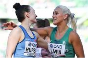 24 July 2022; Sarah Lavin of Ireland with Reetta Hurske of Finland after their women's 100m hurdles semi-final during day ten of the World Athletics Championships at Hayward Field in Eugene, Oregon, USA. Photo by Sam Barnes/Sportsfile