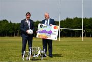 27 July 2022; LGFA President Mícheál Naughton and currentaccount.ie CEO Seamus Newcombe pictured at the launch of the 2022 currentaccount.ie All-Ireland Ladies Club Football 7s tournament. The currentaccount.ie All-Ireland Club 7s will be played at the St Sylvester’s and Naomh Mearnóg clubs in Dublin on Saturday, July 30. Photo by Eóin Noonan/Sportsfile