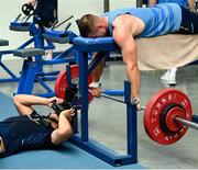 26 July 2022; Ross Molony takes a picture of Scott Penny during a Leinster Rugby Gym session at Leinster HQ in Dublin. Photo by Harry Murphy/Sportsfile