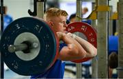 26 July 2022; Tommy O'Brien during a Leinster Rugby Gym session at Leinster HQ in Dublin. Photo by Harry Murphy/Sportsfile