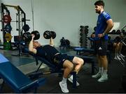 26 July 2022; Luke McGrath, left, and Harry Byrne during a Leinster Rugby Gym session at Leinster HQ in Dublin. Photo by Harry Murphy/Sportsfile