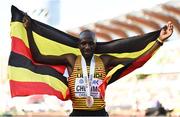 24 July 2022; Oscar Chelimo of Uganda celebrates winning bronze in the men's 5000m final during day ten of the World Athletics Championships at Hayward Field in Eugene, Oregon, USA. Photo by Sam Barnes/Sportsfile