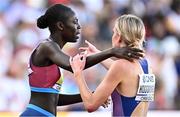 24 July 2022; Athing Mu of USA, left, with Keely Hodgkinson of Great Britain, after winning the women's 800m final during day ten of the World Athletics Championships at Hayward Field in Eugene, Oregon, USA. Photo by Sam Barnes/Sportsfile