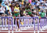 24 July 2022; Tobi Amusan of Nigeria, right, leads Britany Anderson of Jamaica on her way to win the women's 100m hurdles final during day ten of the World Athletics Championships at Hayward Field in Eugene, Oregon, USA. Photo by Sam Barnes/Sportsfile