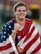 24 July 2022; Christopher Nilsen of USA celebrates winning silver in the men's Pole Vault final during day ten of the World Athletics Championships at Hayward Field in Eugene, Oregon, USA. Photo by Sam Barnes/Sportsfile