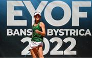 25 July 2022; Rachel Deegan of Team Ireland competing in the girls singles match against Renata Jamrichova of Slovakia during day one of the 2022 European Youth Summer Olympic Festival at Banská Bystrica, Slovakia. Photo by Eóin Noonan/Sportsfile