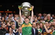 24 July 2022; Jason Foley of Kerry lifts the Sam Maguire Cup after the GAA Football All-Ireland Senior Championship Final match between Kerry and Galway at Croke Park in Dublin. Photo by Stephen McCarthy/Sportsfile