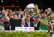 24 July 2022; Dara Moynihan, left, and Micheál Burns of Kerry lift the Sam Maguire Cup after the GAA Football All-Ireland Senior Championship Final match between Kerry and Galway at Croke Park in Dublin. Photo by Stephen McCarthy/Sportsfile