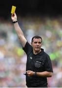 24 July 2022; Referee Sean Hurson shows a yellow card during the GAA Football All-Ireland Senior Championship Final match between Kerry and Galway at Croke Park in Dublin. Photo by Stephen McCarthy/Sportsfile