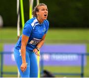 24 July 2022; Saza Jemai of Italy reacts while competing in the Senior Javelin during day two of the AAI Games and Combined Events Track and Field Championships at Tullamore, Offaly. Photo by George Tewkesbury/Sportsfile