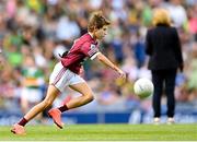 24 July 2022; Josh Furlong, Scoil Naomh Íosaf, Baltinglass, Wicklow, representing Galway, during the INTO Cumann na mBunscol GAA Respect Exhibition Go Games at GAA All-Ireland Senior Football Championship Final match between Kerry and Galway at Croke Park in Dublin. Photo by Stephen McCarthy/Sportsfile