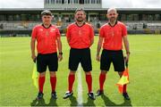 24 July 2022; Referee Mark Kennedy, centre, with his assistants, Stephen Rooney, right, and Colm Walsh before the FAI WomenÕs Intermediate Cup Final 2022 match between Douglas Hall LFC and Whitehall Rangers at Turners Cross in Cork. Photo by Michael P Ryan/Sportsfile