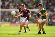 24 July 2022; Seán Óg McDonagh, Holy Family N.S., Tubbercurry, Sligo, representing Galway, is tackled by Donnacha Malone, Scoil Mhuire, Glenties, Donegal, representing Kerry, during the INTO Cumann na mBunscol GAA Respect Exhibition Go Games at GAA All-Ireland Senior Football Championship Final match between Kerry and Galway at Croke Park in Dublin. Photo by Ray McManus/Sportsfile