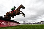 25 July 2022; Hms Seahorse, with Sean O'Keeffe up, jump a fence on their way to finishing third in TheGalmont.com & Galwaybayhotel.com Novice Hurdle during day one of the Galway Races Summer Festival at Ballybrit Racecourse in Galway. Photo by Harry Murphy/Sportsfile