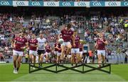 24 July 2022; Seán Kelly, 3, of Galway leads his players out for the team photograph before the GAA Football All-Ireland Senior Championship Final match between Kerry and Galway at Croke Park in Dublin. Photo by Ray McManus/Sportsfile