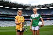 26 July 2022; In attendance at a photocall ahead of the TG4 All-Ireland Junior Ladies Football Championship Final on Sunday next are Cathy Carey of Antrim and Molly McGloin of Fermanagh at Croke Park in Dublin. Photo by David Fitzgerald/Sportsfile