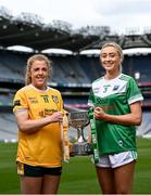 26 July 2022; In attendance at a photocall ahead of the TG4 All-Ireland Junior Ladies Football Championship Final on Sunday next are Cathy Carey of Antrim and Molly McGloin of Fermanagh at Croke Park in Dublin. Photo by David Fitzgerald/Sportsfile