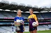 26 July 2022; In attendance at a photocall ahead of the TG4 All-Ireland Intermediate Ladies Football Championship Final on Sunday next are Aimee Kelly of Laois and Roisin Murphy of Wexford at Croke Park in Dublin. Photo by David Fitzgerald/Sportsfile