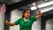 26 July 2022; Michelle Shochan of Team Ireland competing in her girls singles match against Anja Rumpold of Austria during day two of the 2022 European Youth Summer Olympic Festival at Banská Bystrica, Slovakia. Photo by Eóin Noonan/Sportsfile