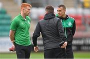 26 July 2022; Rory Gaffney, left, and Graham Burke of Shamrock Rovers before the UEFA Champions League 2022-23 Second Qualifying Round Second Leg match between Shamrock Rovers and Ludogorets at Tallaght Stadium in Dublin. Photo by Ramsey Cardy/Sportsfile