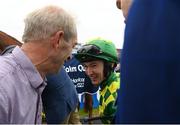 26 July 2022; Jockey Chris Hayes celebrates after winning the Colm Quinn BMW Mile Handicap during day two of the Galway Races Summer Festival at Ballybrit Racecourse in Galway. Photo by Harry Murphy/Sportsfile