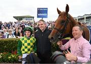 26 July 2022; Jockey Chris Hayes and trainer Brian Duffy after sending out Magic Chegaga to win the Colm Quinn BMW Mile Handicap during day two of the Galway Races Summer Festival at Ballybrit Racecourse in Galway. Photo by Harry Murphy/Sportsfile