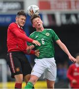 25 July 2022; Jack Patterson of Northern Ireland in action against Manni Norkett of Manchester United during the SuperCupNI match between Northern Ireland and Manchester United at Coleraine Showgrounds in Coleraine, Derry. Photo by Ramsey Cardy/Sportsfile