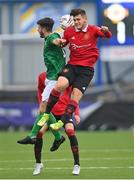 25 July 2022; Conor Scannell of Northern Ireland in action against Manni Norkett of Manchester United during the SuperCupNI match between Northern Ireland and Manchester United at Coleraine Showgrounds in Coleraine, Derry. Photo by Ramsey Cardy/Sportsfile