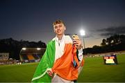 26 July 2022; Sean Cronin Of Team Ireland with his bronze medal from the boys 1500m final during day two of the 2022 European Youth Summer Olympic Festival at Banská Bystrica, Slovakia. Photo by Eóin Noonan/Sportsfile