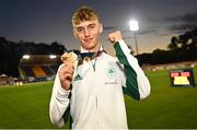 26 July 2022; Sean Cronin Of Team Ireland with his bronze medal from the boys 1500m final during day two of the 2022 European Youth Summer Olympic Festival at Banská Bystrica, Slovakia. Photo by Eóin Noonan/Sportsfile