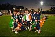 26 July 2022; Sean Cronin of Team Ireland with teammates and his bronze medal from the boys 1500m final during day two of the 2022 European Youth Summer Olympic Festival at Banská Bystrica, Slovakia. Photo by Eóin Noonan/Sportsfile