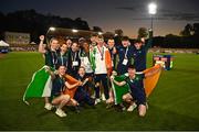 26 July 2022; Sean Cronin of Team Ireland with teammates and his bronze medal from the boys 1500m final during day two of the 2022 European Youth Summer Olympic Festival at Banská Bystrica, Slovakia. Photo by Eóin Noonan/Sportsfile