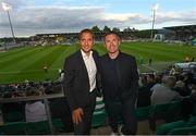 26 July 2022; Former Bulgaria footballer Stiliyan Petrov, left, and former Republic of Ireland footballer Robbie Keane during the UEFA Champions League 2022-23 Second Qualifying Round Second Leg match between Shamrock Rovers and Ludogorets at Tallaght Stadium in Dublin. Photo by Ramsey Cardy/Sportsfile