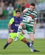 26 July 2022; Gary O'Neill of Shamrock Rovers in action against Cauly Souza of Ludogorets during the UEFA Champions League 2022-23 Second Qualifying Round Second Leg match between Shamrock Rovers and Ludogorets at Tallaght Stadium in Dublin. Photo by Ramsey Cardy/Sportsfile