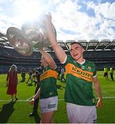 24 July 2022; Seán O'Shea of Kerry celebrates with the Sam Maguire trophy after the GAA Football All-Ireland Senior Championship Final match between Kerry and Galway at Croke Park in Dublin. Photo by Ramsey Cardy/Sportsfile