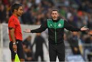 26 July 2022; Shamrock Rovers manager Stephen Bradley reacts during the UEFA Champions League 2022-23 Second Qualifying Round Second Leg match between Shamrock Rovers and Ludogorets at Tallaght Stadium in Dublin. Photo by Ramsey Cardy/Sportsfile
