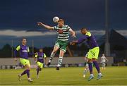 26 July 2022; Rory Gaffney of Shamrock Rovers in action against Olivier Verdon of Ludogorets during the UEFA Champions League 2022-23 Second Qualifying Round Second Leg match between Shamrock Rovers and Ludogorets at Tallaght Stadium in Dublin. Photo by Ramsey Cardy/Sportsfile