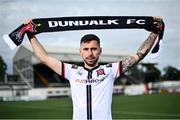 27 July 2022; Dundalk's new signing Robbie McCourt poses for a portrait after he was unveiled at Oriel Park in Dundalk, Louth.  Photo by David Fitzgerald/Sportsfile