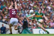 24 July 2022; Tom O'Sullivan of Kerry shoots for a point despite the efforts of Liam Silke of Galway during the GAA Football All-Ireland Senior Championship Final match between Kerry and Galway at Croke Park in Dublin. Photo by Brendan Moran/Sportsfile