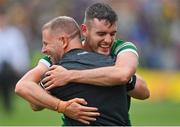 24 July 2022; Graham O'Sullivan of Kerry celebrates with strength & conditioning coach Jason McGahan after the GAA Football All-Ireland Senior Championship Final match between Kerry and Galway at Croke Park in Dublin. Photo by Brendan Moran/Sportsfile