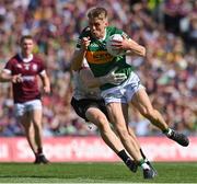 24 July 2022; Killian Spillane of Kerry is tackled by Galway goalkeeper Connor Gleeson during the GAA Football All-Ireland Senior Championship Final match between Kerry and Galway at Croke Park in Dublin. Photo by Brendan Moran/Sportsfile